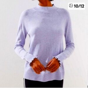 NEW Loft Mock Neck Sweater Heather Lilac Ruffle Cuffs Preppy Fall Winter Comfy